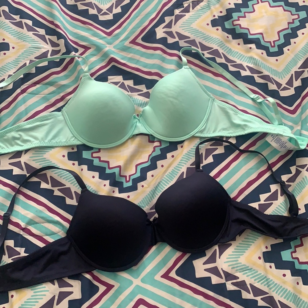 Twin pack of size 36A bras (Navy blue and teal)